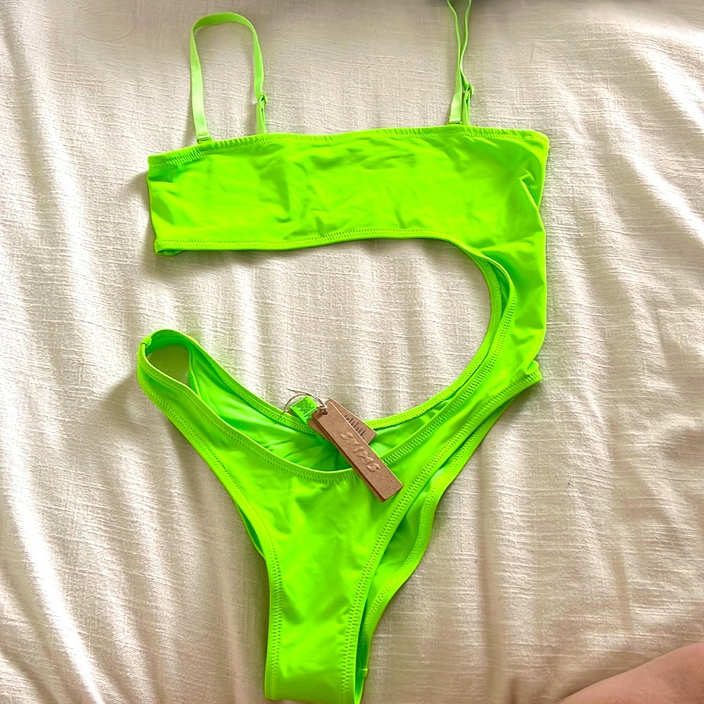Skims Neon Green cut out monokini